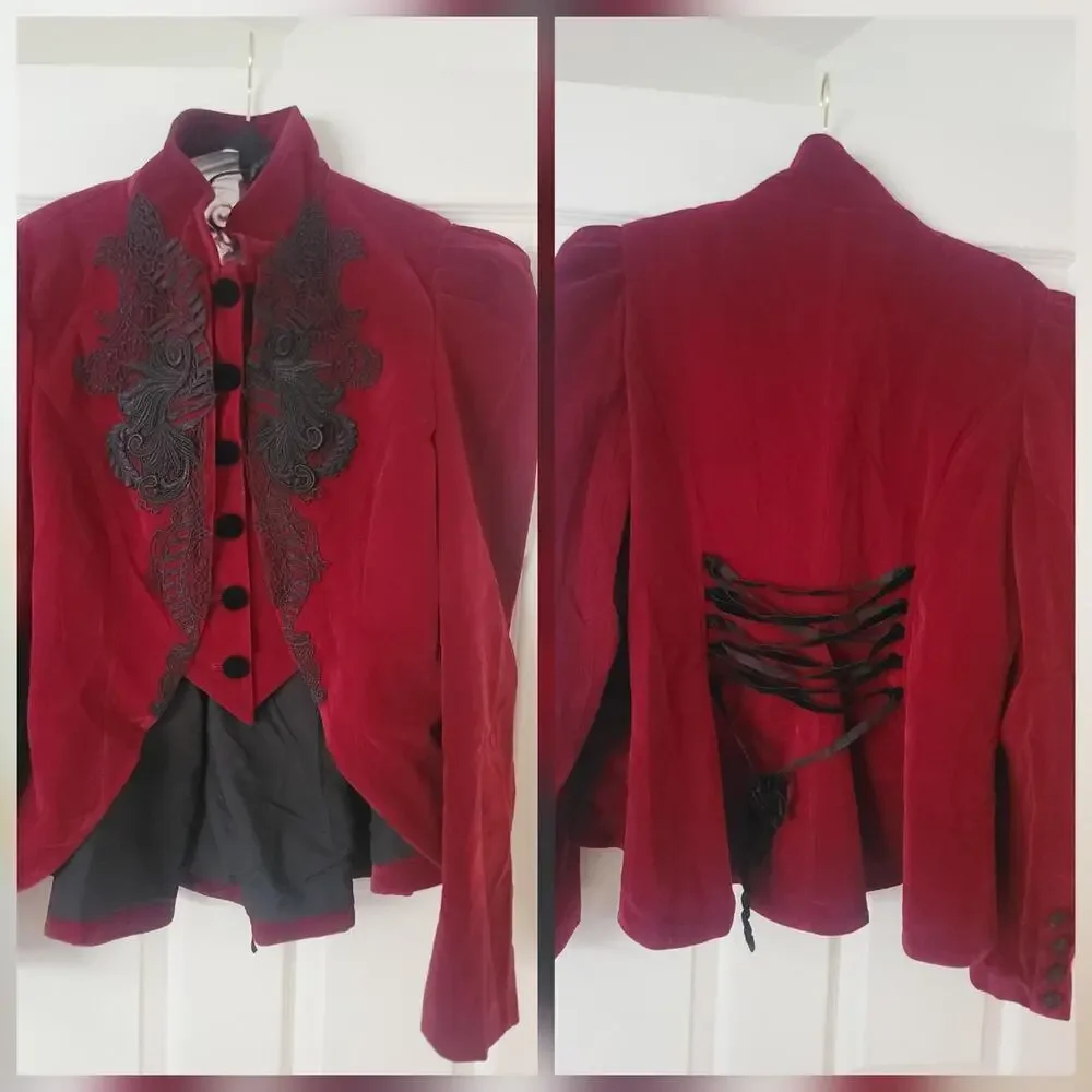 Punk Rave Gothic Jacket Womens 3XL Red Black Velvet Steampunk Victorian Vampire